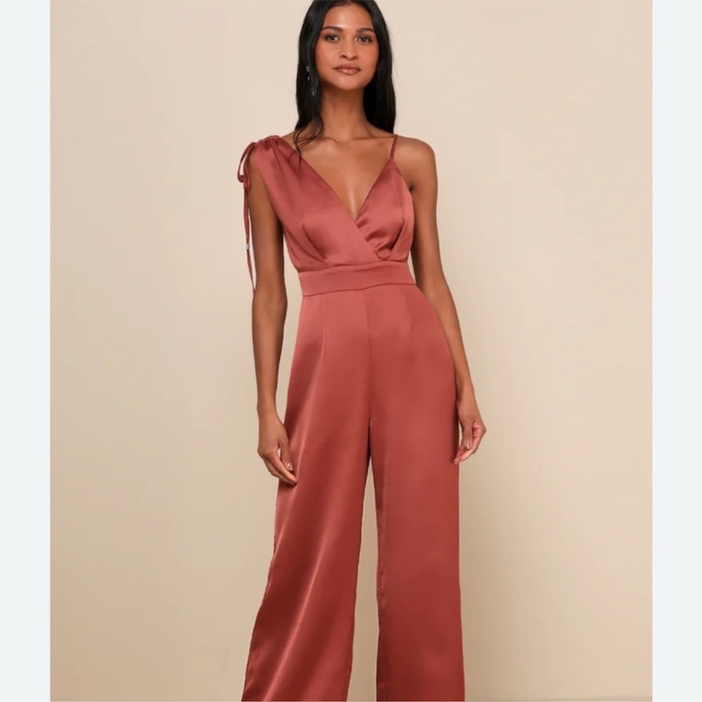 Elegant Lulu’s Satin Rust Jumpsuit